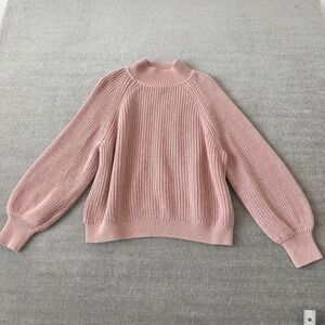 Gap Sweater Women Large Petite Ribbed Knit Mock Neck Balloon Classic Casual‎